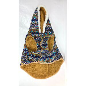 Vibrant Life Hooded Fleece Tribal Pattern Corduroy Accent Dog Coat Large